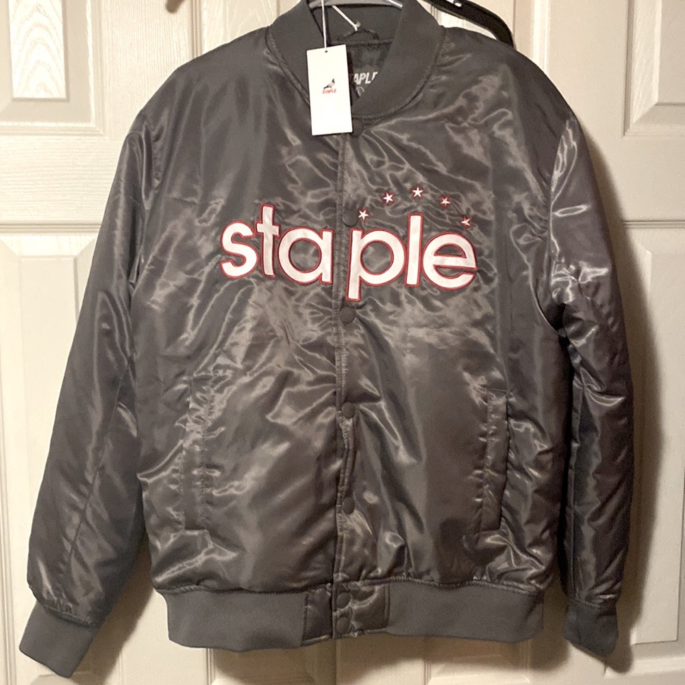 Staple Pigeon New Gray Bomber Varsity Jacket Coat large